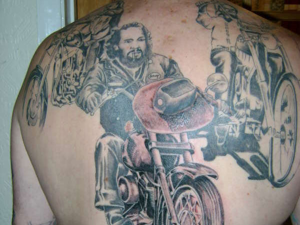 Biker On Motorcycle Tattoo On Back Body