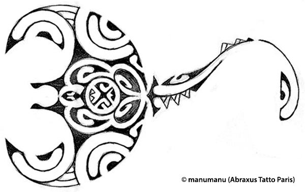 Black Ancient Hawaiian Stingray Tattoo Stencil