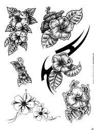 Black And Grey Hawaiian Flowers Tattoo Design