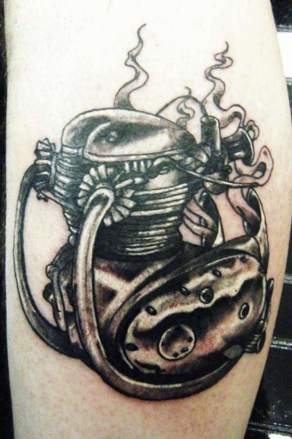 Black And Grey Motorbike Engine Tattoo