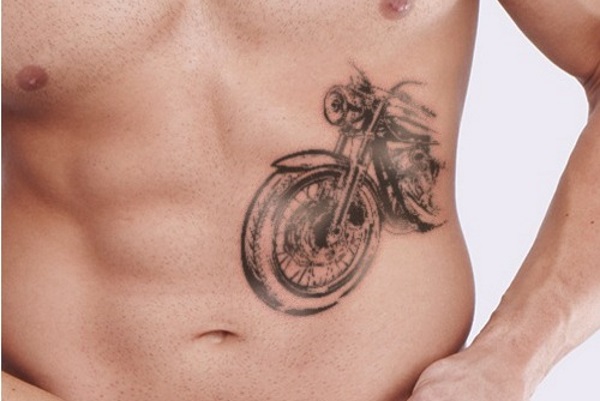 Black And Grey Motorcycle Tattoo On Stomach