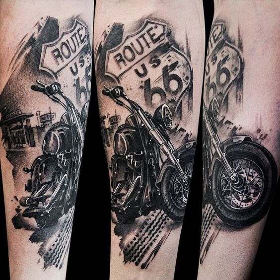 Black And Grey Motorcycle Tattoo by Azazel Warszawa