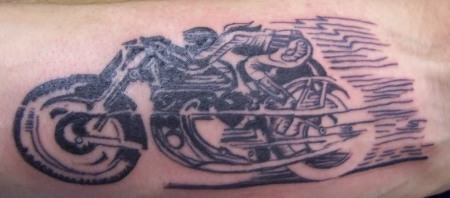 Black And Grey Tribal Motorcycle Tattoo