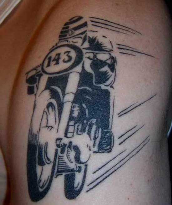 Black And White Racer Motorcycle Tattoo