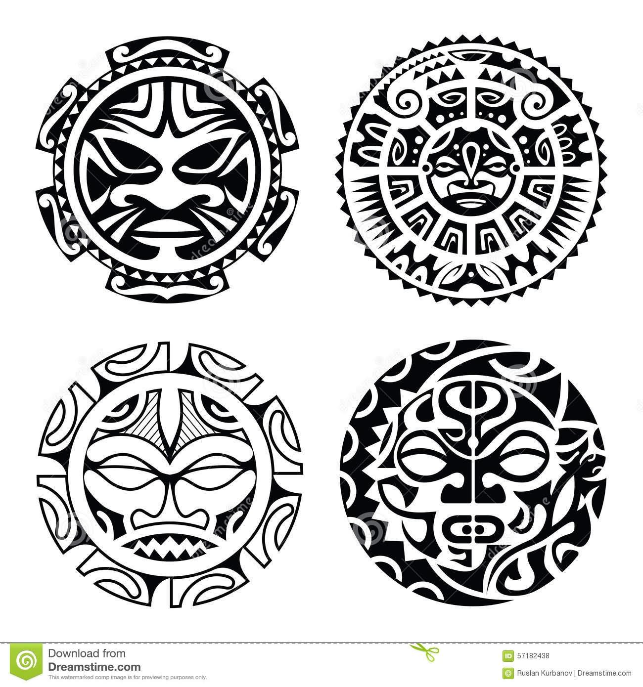 Black Four Hawaiian Sun Tattoo Design