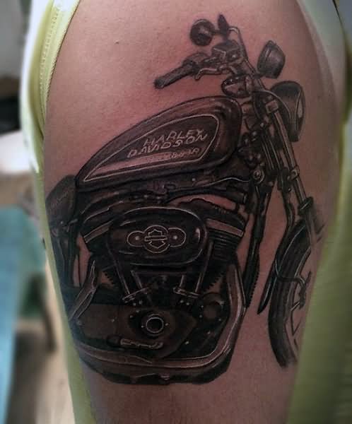 Black Grey Motorbike Tattoo On Right Bicep
