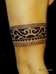 Black Hawaiian Arm Band Tattoo On Bicep