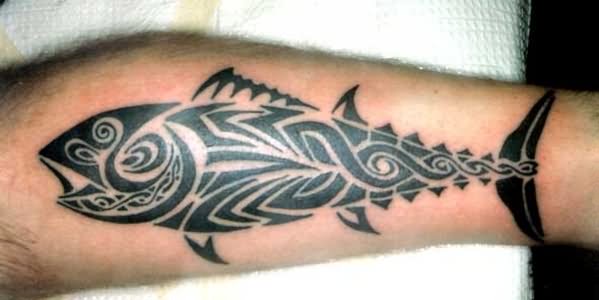 Black Hawaiian Fish Tattoo Design For Arm