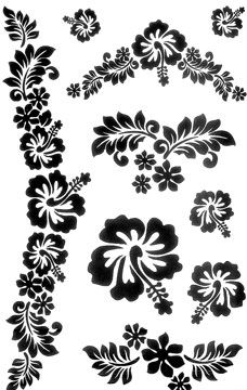 Black Hawaiian Flowers Tattoo Design