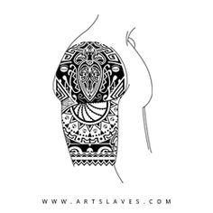 Black Hawaiian Pattern Tattoo Design For Half Sleeve