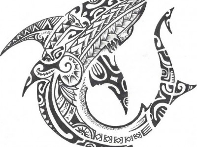 Black Hawaiian Shark Pattern Tattoo Stencil