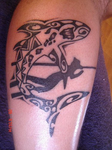 Black Hawaiian Shark Tattoo Design For Leg