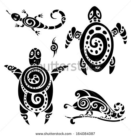 Black Hawaiian Two Turtle Tattoo Design