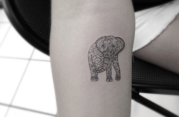 Black Hippie Elephant Tattoo Design For Sleeve