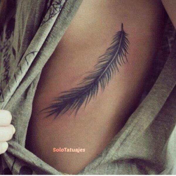 Black Hippie Feather Tattoo Design For Side Rib