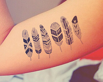 Black Hippie Feathers Tattoo Design For Half Sleeve