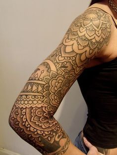 Black Hippie Flowers Tattoo Design For Half Sleeve