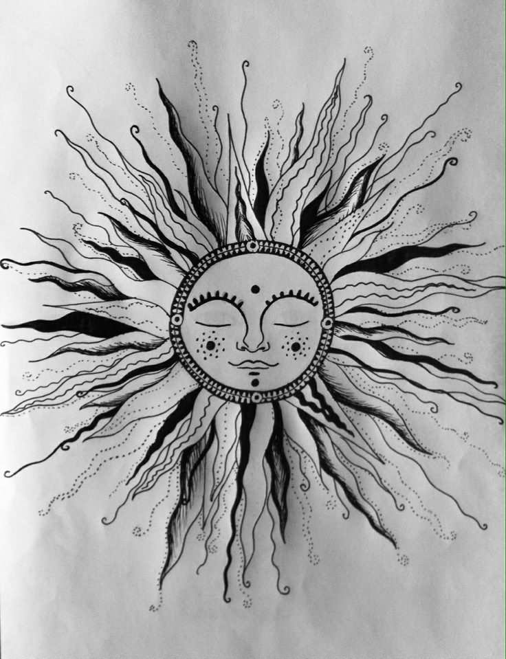 Black Hippie Sun Tattoo Design