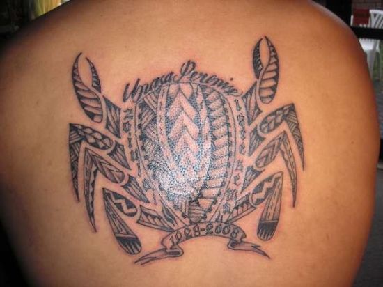 Black Ink Ancient Hawaiian Crab Tattoo Design