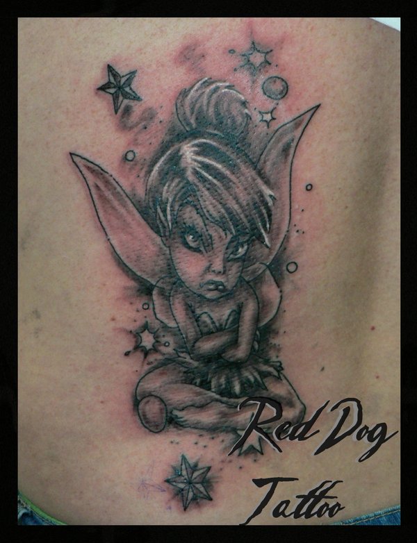 Black Ink Angry Tinkerbell Tattoo Design By Red Dog