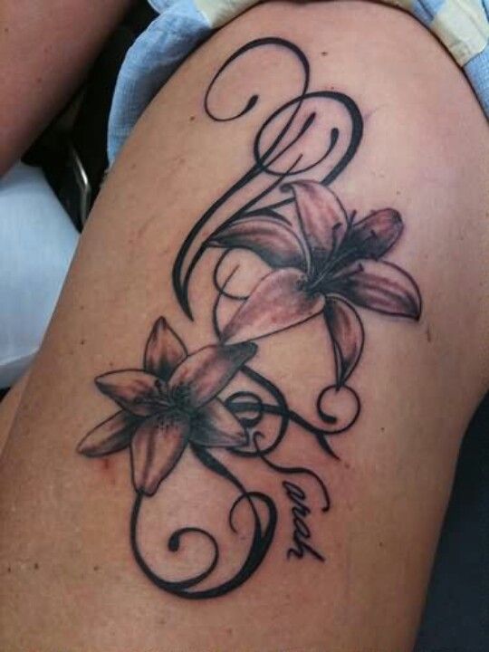 Black Ink Hawaiian Flowers Tattoo Design
