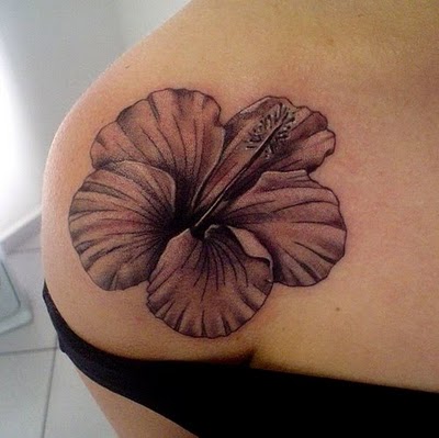 Black Ink Hawaiian Tattoo Design For Shoulder