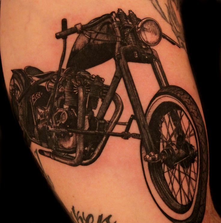 Black Ink Motorcycle Tattoo On Bicep