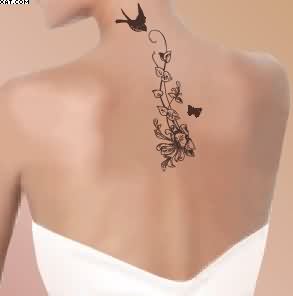 Black Leaves Vine Tattoo Design For Upper Back