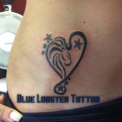 Black Leo Heart Tattoo Design For Side Rib