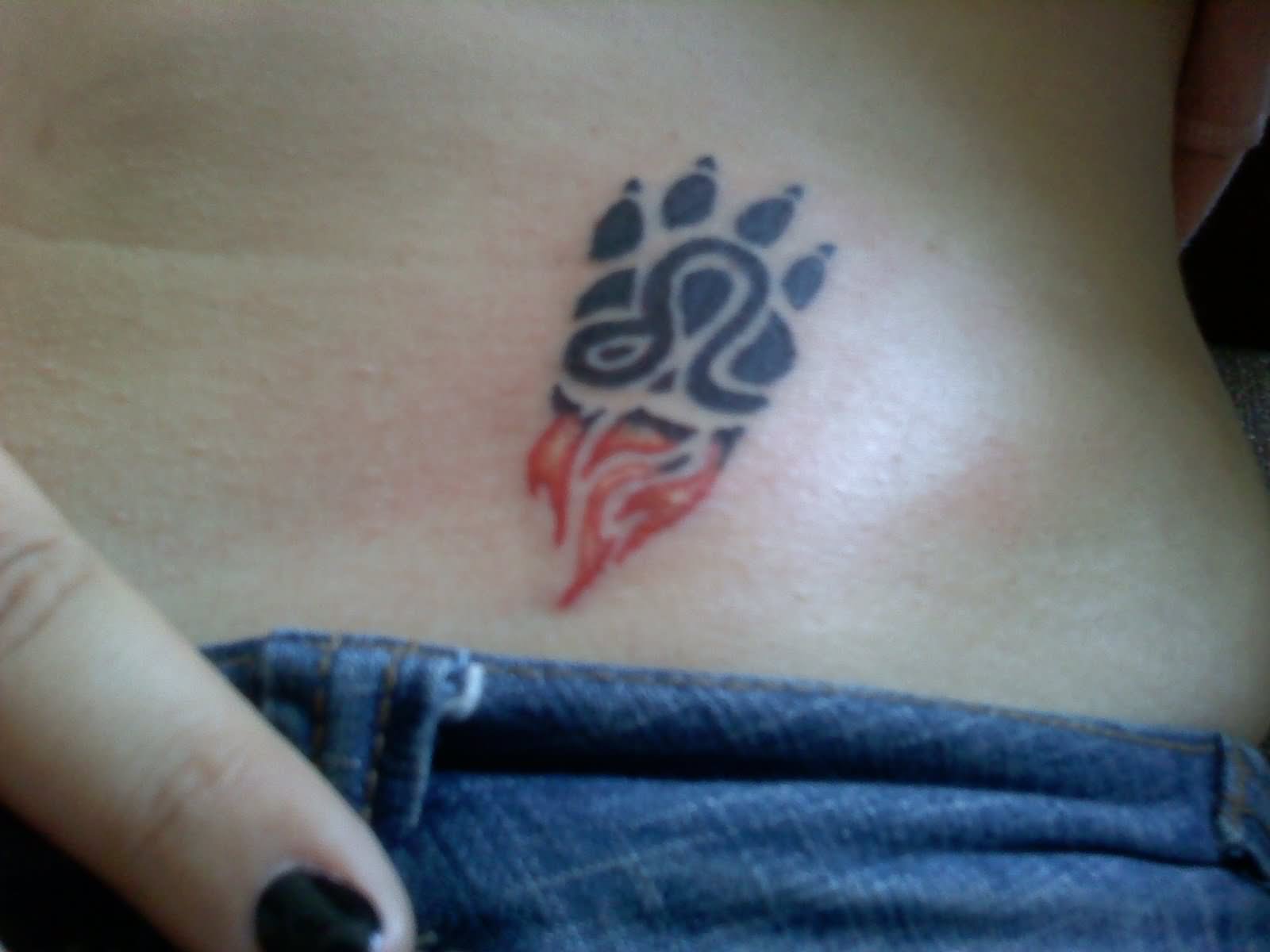 Black Leo Heart With Paw Print Tattoo Design