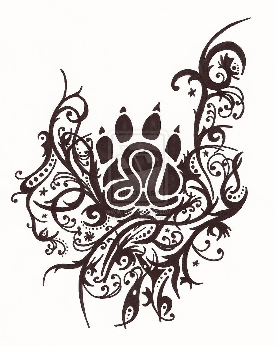Black Leo Symbol In Paw Print Tattoo Design For Girl By Emily Golborn