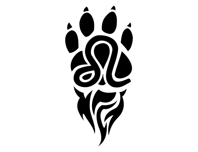 Black Leo Symbol In Paw Print Tattoo Stencil