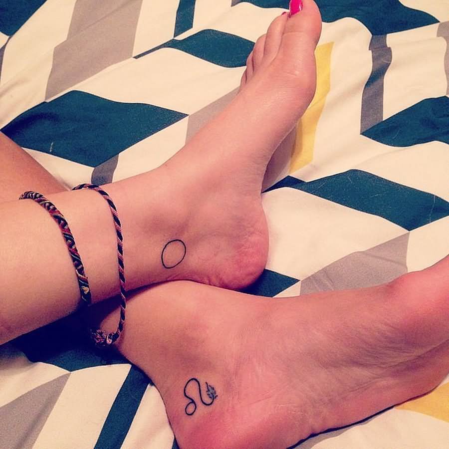 Black Leo Symbol Tattoo On Girl Ankle