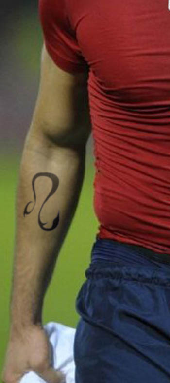 Black Leo Symbol Tattoo On Man Right Forearm