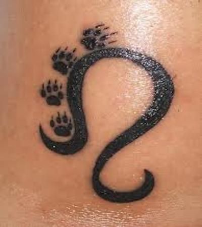 Black Leo Symbol With Paw Prints Tattoo Design For Girl