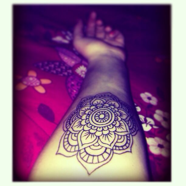 Black Outline Hippie Flower Tattoo Design For Forearm