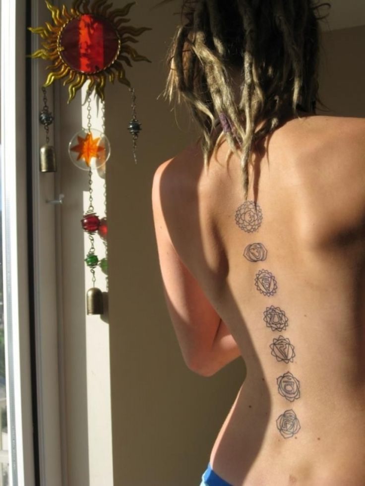 Black Outline Hippie Flowers Tattoo On Full Back