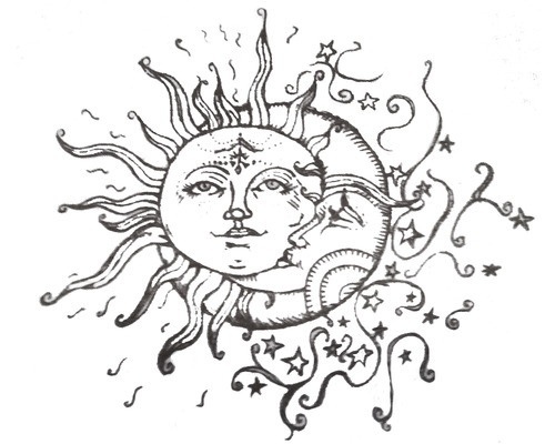 Black Outline Hippie Sun And Moon Tattoo Stencil By Sadpeopleclub