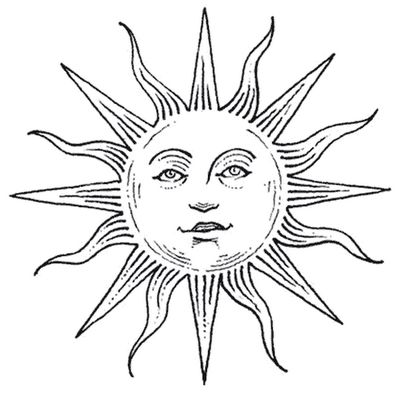 Black Outline Hippie Sun Tattoo Stencil