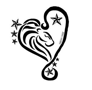 Black Outline Leo In Heart With Nautical Stars Tattoo Design For Girl By Kanako