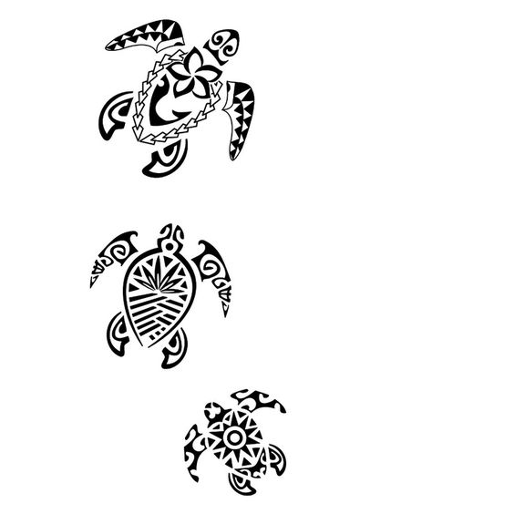 Black Three Hawaiian Turtle Tattoo Stencil