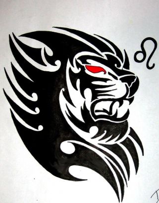 Black Tribal Leo Head Tattoo Stencil