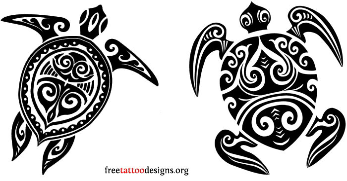 Black Two Hawaiian Turtle Pattern Tattoo Stencil