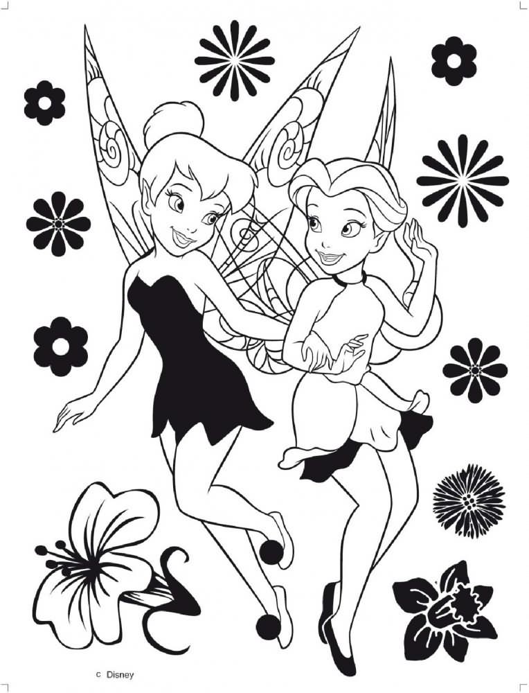 Black Two Tinkerbell With Flowers Tattoo Design