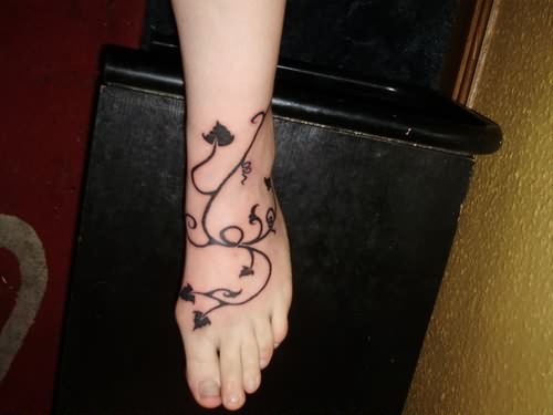 Black Vine Tattoo On Foot