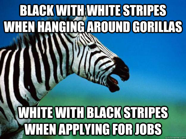 Black With White Stripes When Hanging Around Gorillas Funny Zebra Meme Image