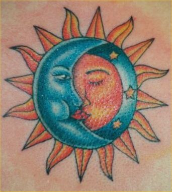 Blue Moon And Sun Motorbike Tattoo