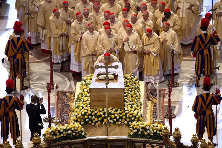 Cardinals Pay Respect To The Coffin Of John Paul II Inside St. Peter's Basilica