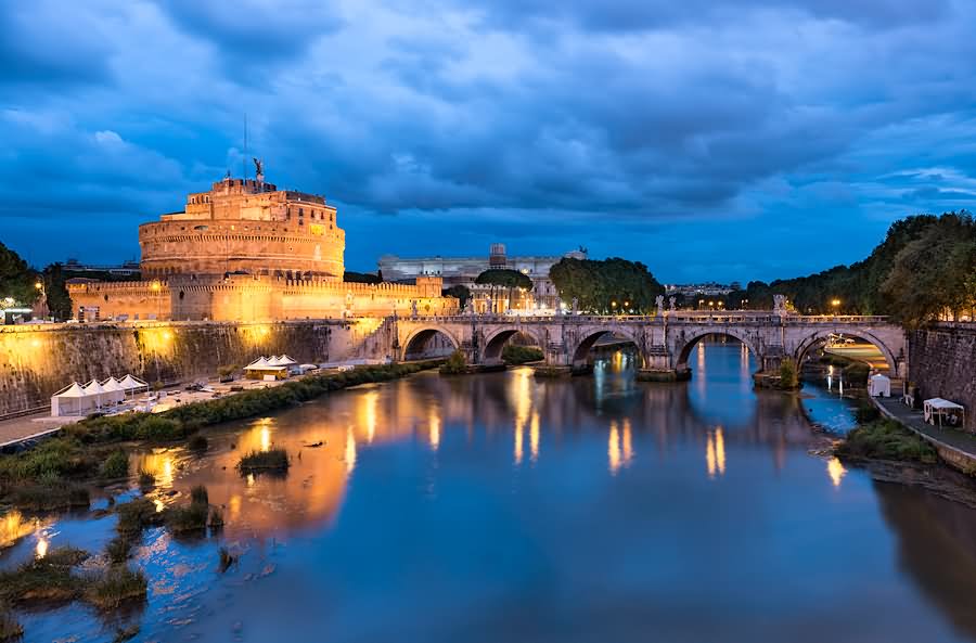 Castel Sant'Angelo And Tiber River Night View