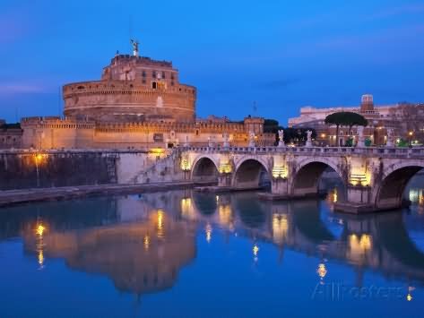 Castel Sant'Angelo Side View At Night